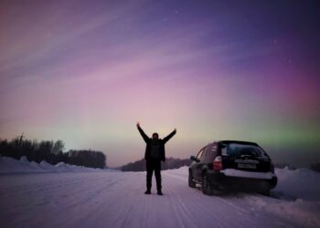 Полярное сияние в Новосибирской области. Фотография Алексея Полякова.